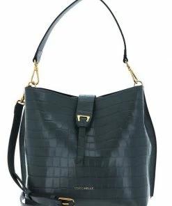 COCCINELLE Schultertasche »Alba Croco Shiny Soft« Cinnamon, Shark Grey, Noir, Almond