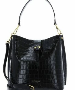 COCCINELLE Schultertasche »Alba Croco Shiny Soft« Powder Pink, Noir